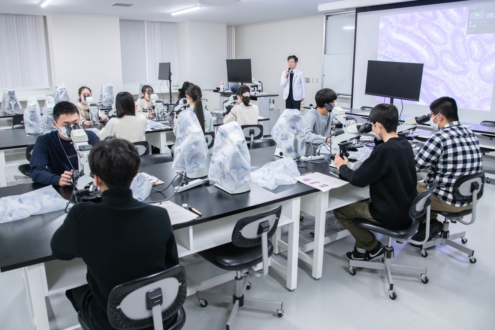 ②顕微鏡体験の様子
