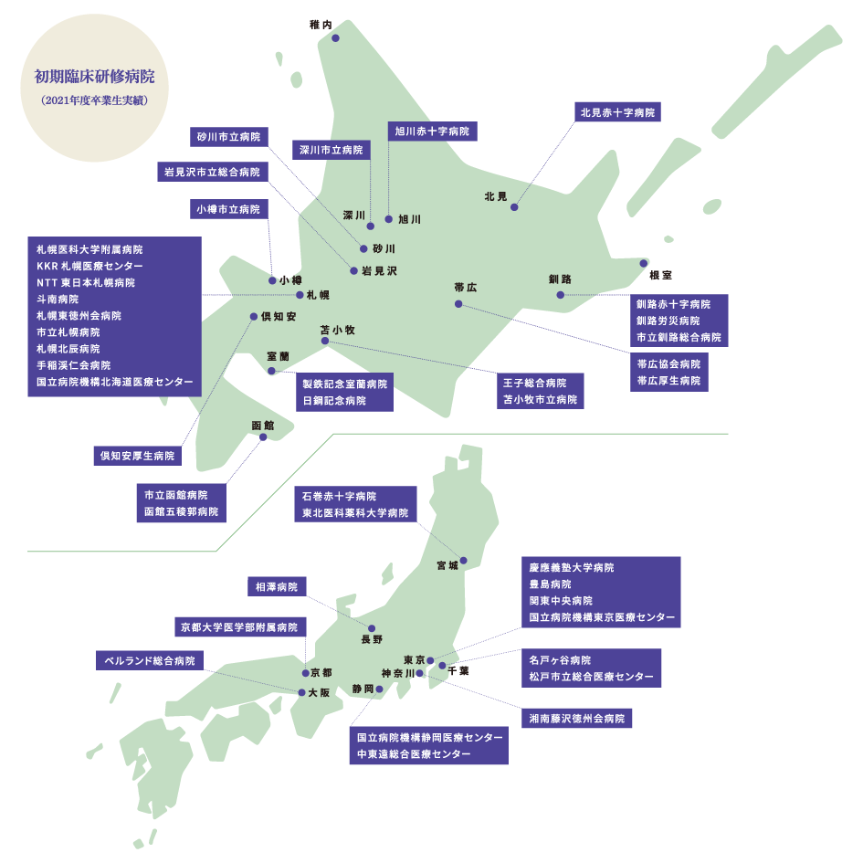 初期臨床研修病院の地図